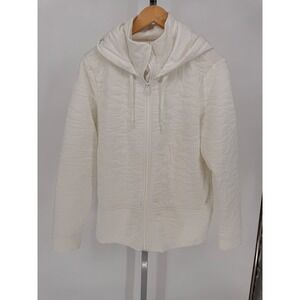 DSG Women Quilted Zip Up Hoodie White Textured Abstract Print Size L
